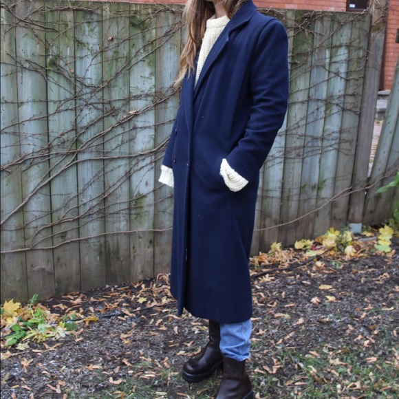 Vintage Navy Blue Wool Coat - Picture 3 of 5